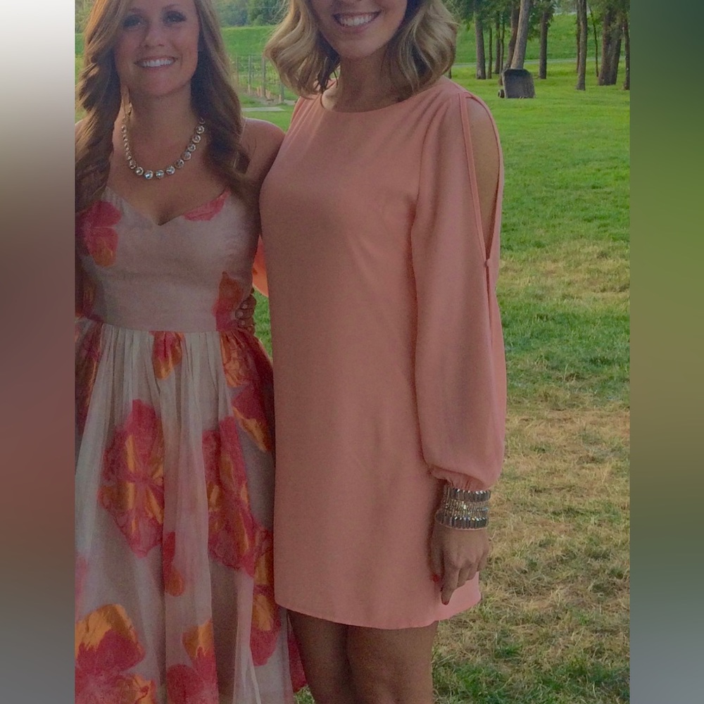 Peach Long Sleeve Mini Cocktail Dress